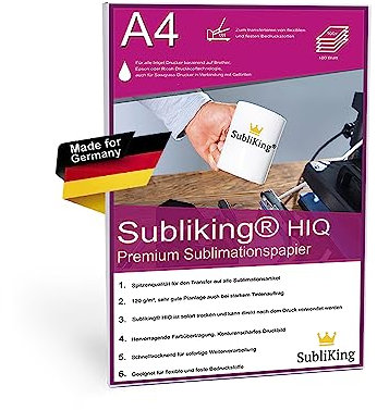 Subliking® HIQ Premium Sublimationspapier 120g für Epson, Ricoh & Sawgrass, 100 Blatt DIN A4, schnelltrocknend & wischfest