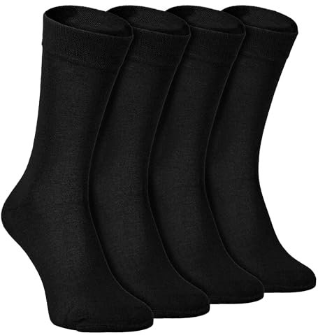 SOCK SNOB - 4 Pairs Bamboo Finely Knit Thin Super Soft Suit Socks for Men & Women (6-11 UK, Black)