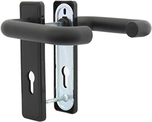 DENI Feuerschutz Drückergarnitur Kurzschild eckig/kantig - Klinke/Klinke - schwarz - Entfernung 72mm - mit Profilzylinder-Lochung - Vierkant 9mm - für Kellertüren, Feuerschutztüren, etc.