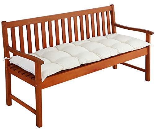 DETEX® Bankauflage Sitzkissen Creme Polyester Visko-Effekt 145x45cm Sitzpolster Gartenbank Bank Kissen Polster Auflage Rückenkissen Bankkissen Sitzauflage 3-Sitzer