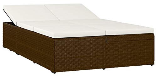 Tidyard 3-in-1 Sonnenliege Doppelliege Gartensofa Rattan mit Auflage, Loungebett Gartenliege Doppel Sonnenliege Sonnenbett Gartenbett 2 Personen für Garten Terrasse, Braun
