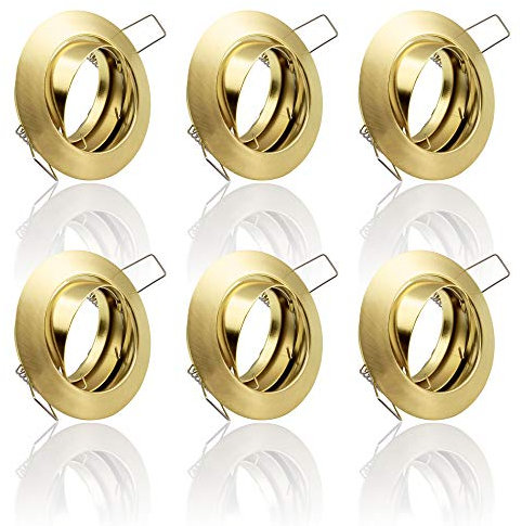 6x SET Einbaustrahler + GU10 für 230V gold Schwenkbar rund Einbau Spots Decken Strahler Leuchte Spots Deckenleuchte Lampe Einbauleuchte Einbaurahmen 104S-TP GD