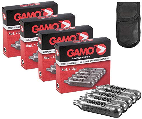 Tiendas LGP – Gamo, 20 bombonas CO2 12 gr. Gamo para Pistolas y carabinas + Funda portabombonas