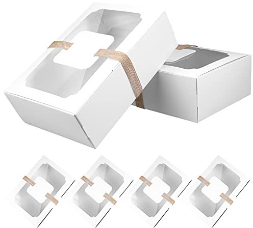 Amosfun Süßigkeiten Schachtel Gebäck Karton mit Fenster Tortenbox mit Sichtfenster Weiß Papier Plätzchen Schachtel 6pcs Dessert Kuchen Gebäck Verpackung Bäckerei Party Hochzeit Geburtstag