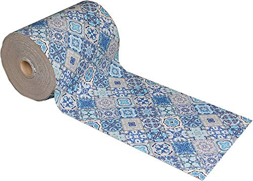 Tappeto Cucina Antiscivolo Lavabile in Vinile | Made in Italy | Passatoia Antimacchia in PVC Interni ed Esterni Stampa Digitale Piastrella Maiolica Blu |Tappeti Runner Lungo in Gomma (52 X 200 cm)