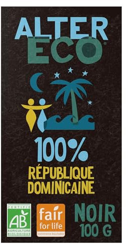 ALTER ECO - Tablette Chocolat Noir 100% - Puissant et Acidulé - Bio & Équitable - Origine République Dominicaine - 90 g