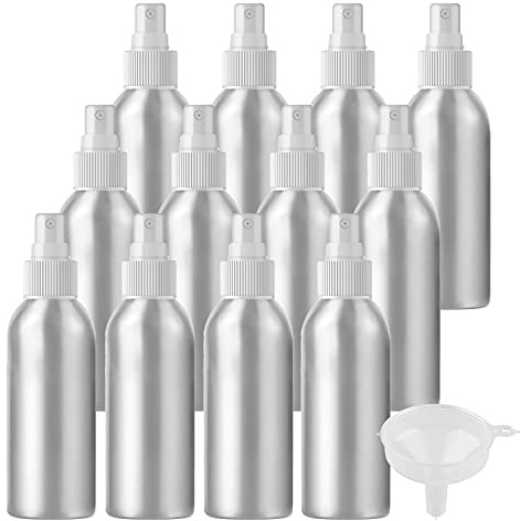 ZEOABSY Pack of 24 Empty 100ml Silver Aluminium Spray Bottle Refillable Aluminum Bottles with White Fine Mist Sprayer Metal Spray Bottles for Perfume Hair Garden Travel, Funnel