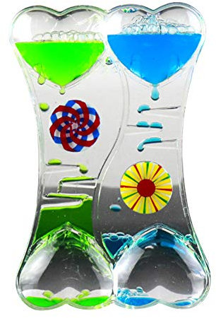 Washranp Sablier à double cœur avec mouvement liquide et bulles d'eau - Jouet pour enfants - Décoration de table - Bleu et vert