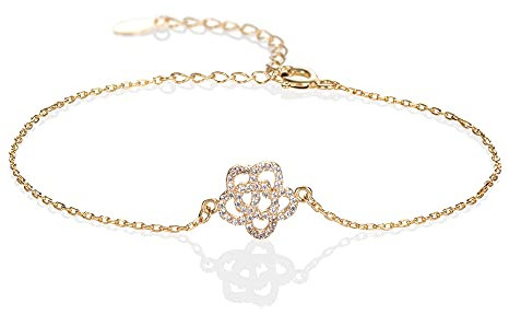 namana Bracelets Or en Fleur pour Femme et Jeune Fille, Bracelet Fins avec Breloque en Fleur Rose sertie de Pierres en Zirconia Cubique