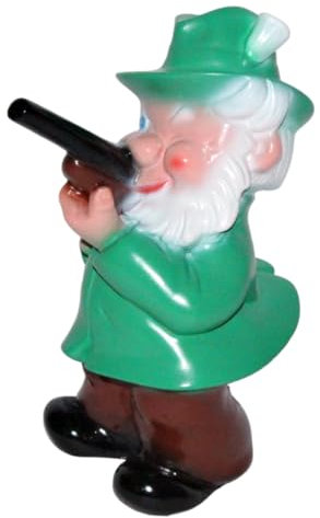 OMÜ Otto Müller Gartenzwerg Förster Figur Zwerg mit Waffe H 18 cm Dekofigur Deko Gartenfigur aus Kunststoff