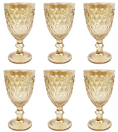 Set di 6 bicchieri da vino colorati vintage con motivo a diamanti, bicchieri da long drink, bicchieri da cocktail con goffratura, vetro, bicchiere da vino, acqua, calici in vetro (bicchiere da vino