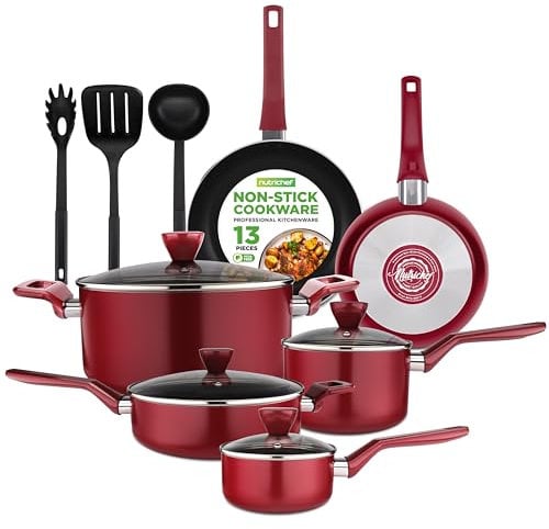 NutriChef 13-Piece Nonstick Kitchen Cookware Set - Heat Resistant Kitchenware Pots and Pans Set w/Saucepan, Frying Pans, Cooking Pots, Casserole, Lids, Utensils - NCCWA13