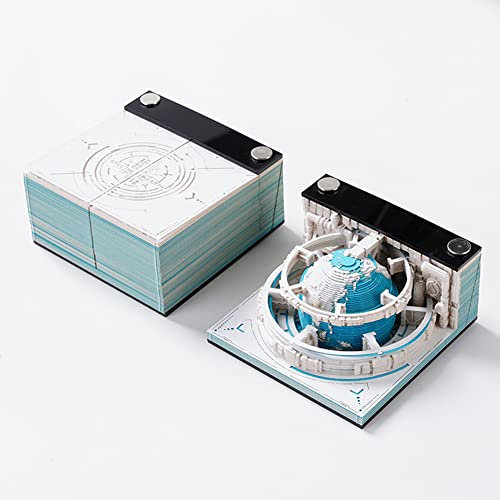 Memo Pad 3D, Earth Model with Calendar 2022, Hand-Torn Non-Sticky Notes Earth Calendar Block for Kids Mini Desk Calendar Decor Art MemoGift (Blue,D)