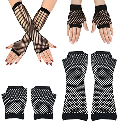 XPOOP 2 Pares Guantes de Red, Guantes de Rejilla Largos, Guantes de Rejilla, Guantes de Rejilla Negros, Sin Dedos Guantes de Malla Red para Fiesta Temática Retro Los 80 Accesorios