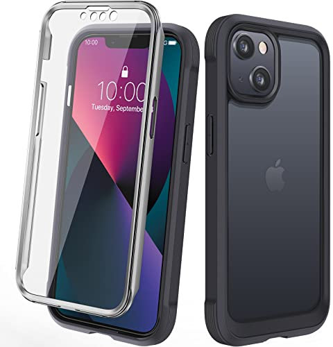 Diaclara Compatible with iPhone 13 Case, 360° Full Body with Built-in Screen Protector Touch Sensitive Shockproof Bumper Case Cover Clear-Back Designed Compatible for iPhone 13 6.1- Matte Black