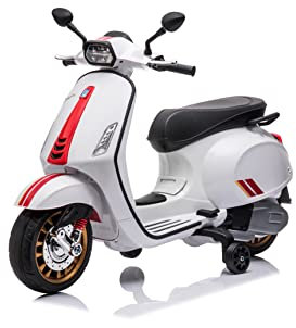 FINOOS Vespa Sprint Kinderroller Elektromotorrad Kindermotorrad Elektrofahrzeug 2 bis 5 Jahre 5km/h LED-Licht Sound (Weiß)