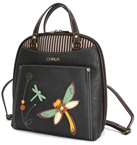 CHALA Convertible Backpack Purse, Dragonfly - Black, One Size