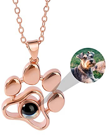 Drawelry Personalisierte Herz Halskette mit Hund Katze Bild Projektion Kette Schmuck Haustier Foto Gravur Pfote Anhänger Geburtstag Neujahr Geschenke für Damen Mutter Gattin Tochter Freundin (RG)