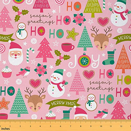 Karikatur Weihnachtsstoff Meterware Weihnachtsmann Hirsch Dekorationsstoff Weihnachtsschneemann Schneeflocke Weihnachtsbaum Polsterstoff Weihnachtsschmuck Drinnen Draußen Stoff Rosa 184 x 150 (HxB)