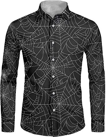 POLERO Herren Hemd Langarm Button Down Shirts Weltraum Galaxy Shirt für Casual, Spinnennetz, XL