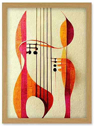 Wee Blue Coo Abstract Autumnal Boho Musical Music Symbol Clef in Cream Pink Copper Yellow Artwork Framed Wall Art Print A4