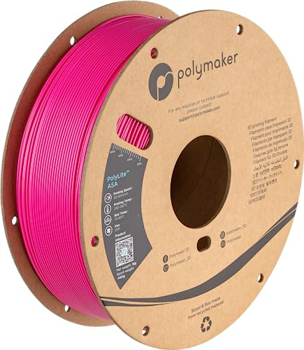 Polymaker ASA Filament 1.75mm Pop Pink ASA, 1kg Heat Resistant Weather Resistant ASA 1.75 Cardboard Spool - PolyLite ASA 3D Printer Filament Pop Pink, Perfect for Printing Outdoor Functional Parts