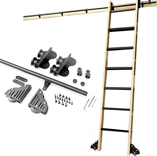 Luyckfrazy Scala Scorrevole per libreria Kit Scala Scorrevole a Scomparsa con Binario sospeso per Ufficio a soppalco con Ruote a Pavimento (Senza Scala) (Size : 400cm Kit Pista)