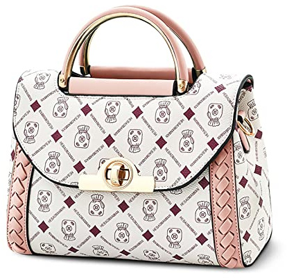 DIRRONA Donna Borsa Mano Borse a Spalla Casuale Piccolo Viaggiare Borsa a Tracolla Donna PU Pelle Stampa Tote Borse College Festa Con Tracolla Regolabile Rosa B