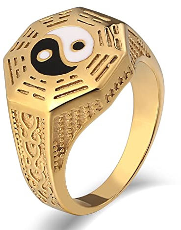 Whoiy Ying Yang Ring, Verlobungsring Breit 15mm Edelstahl Punk Ringe Männer Ringgröße 54 (17.2) Gravierbar