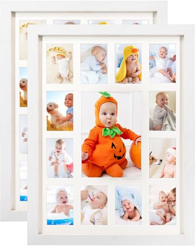 GMFrames Weiß Schuljahre Bilderrahmen Abschluss Bilderrahmen Collagesrahmen mit Passepartout, Zeigt EIN 13x18cm -Foto und EIN zwölf 6x9cm Bildan 2er Set