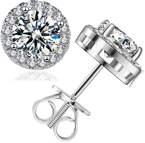 Ctarlitu Moissanit-Ohrstecker, 0,6 Karat - 2,0 Karat, Farbe D, Reinheit VVS1, Brillant, künstlicher Diamant, 925er Silber, Schraubverschluss, Halo-Ohrstecker, Moissanit-Ohrringe für Damen und Herren,