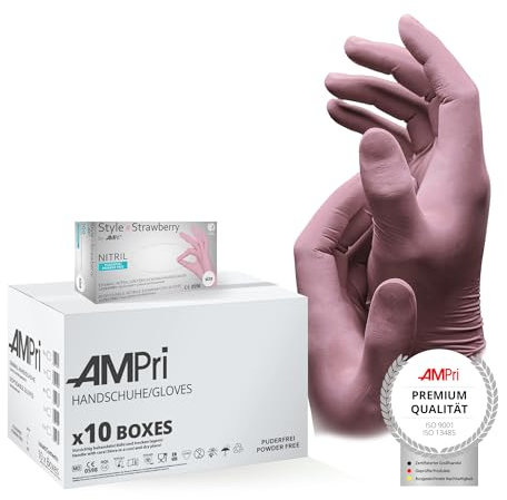 AMPri Nitrilhandschuhe, rosa, 10 Box a 100 Stk, Größe M, puderfrei, Style Strawberry by Med-Comfort: Nitril Einmalhandschuhe, Einweghandschuhe in den Größen XS, S, M, L, XL