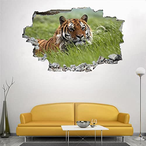 Tiger 3D Wandtattoo Rasen Wandaufkleber Kinderzimmer Mädchen wandtattoo Teenager Wandtattoo Wanddeko fürs Kinderzimmer 53x79cm
