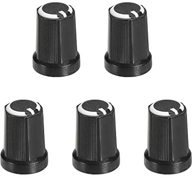 sourcing map Potentiometer-Einstellknopf ABS Gitarrenknopf für E-Gitarre, Endstufen, Stereos, Basslautstärke, 270 Grad, Drehknopf, 6 mm, D-Typ-Schaft, Schwarz / Weiß, 5 Stück
