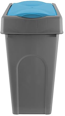 simpa 50L Grey Square Slanted Rubbish Recycling Bin with Blue Lift Top Cowl Lid