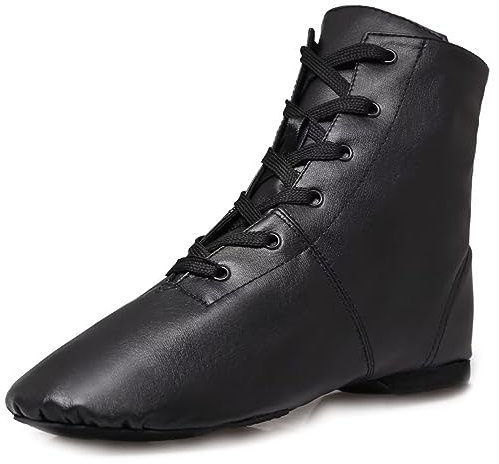 Damen Jazz Tanzschuhe: Hoch Schnür Tanzstiefel - Flache Leder Jazzschuh für Frauen Mädchen Kinder für Anfänger Showtanztauglich (Schwarz, Erwachsene, 44, Numerisch, EU Schuhgrößensystem, M)