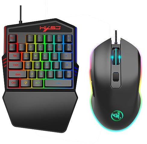 Gaming Keyboard and Mouse Combo, 35-Key Mini Gaming Keyboard, 6400 DPI Ergonomic Mouse, Portable Game Controller (Black)