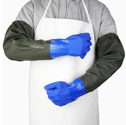 Chenivesss Lange Wasserdicht Gummihandschuhe, Aquarienhandschuh, Teichhandschuhe, Beständig Säuren und Laugen Arbeitshandschuhe, 70cm Extra Langarm Voller Arm Handschuhe für Männer