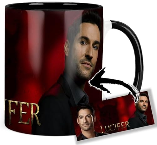 Lucifer Tom Ellis B Tasse Innen & Henkel Schwarz Keramikbecher Mug