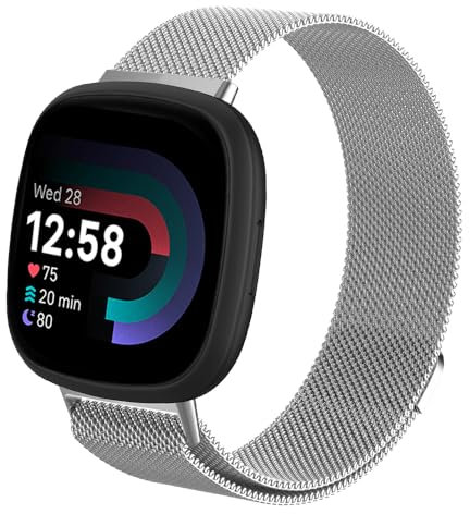 Moydolo Kompatibel mit Fitbit Versa 4 Versa 3 Armband, Metall Magnetschloss Einstellbare Edelstahl Ersatzarmband Armbänder mit Fitbit Versa 3/Versa 4/Sense/Sense 2