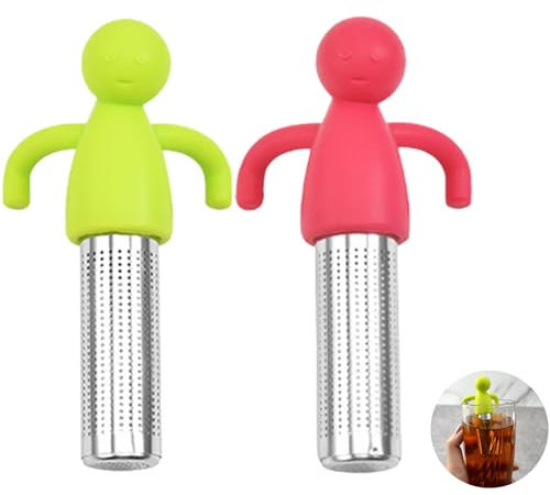 2 Stück Teesieb, Teesieb für Losen Tee Teebeutel, Teefilter Edelstahl, Kreativer Humanoider Teebrüher mit Griffen, Teeei für Losen Tee für Teeliebhaber, Freunde und Familie