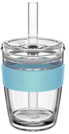 KeepCup Longplay Eiskaffeebecher aus doppelwandigem Glas mit Deckel und Strohhalm, 340 ml, Wolke