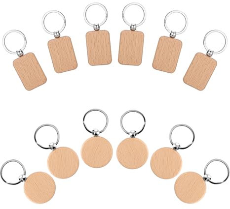 RHQFDM 12 Pièces DIY Porte-clés en Bois,Porte-clés en Bois Vierges,Porte-clés en Bois Inscriptibles Set Peut être Utilisé Pour La Sculpture et la Peinture