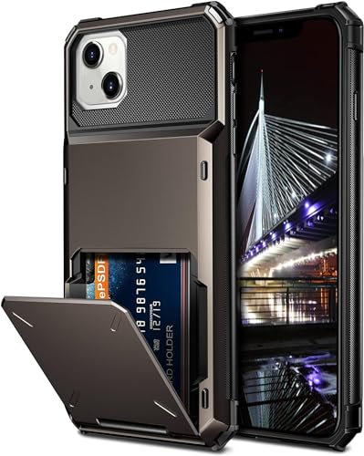 Draamvol for iPhone 13 Phone Case with Card Holder Slots Armor Shockproof Flip Wallet Case Hard PU Back Soft TPU Inner Bumper Cover for iPhone 13 Case, Grey