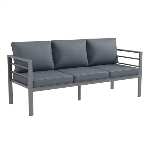 Outsunny 3-Sitzer Gartensofa mit Sitz- und Rückenkissen, Modernes Sofa aus Aluminium und Polyester, 185x66x64 cm, Grau