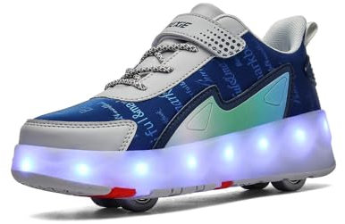 HUSKSWARE Rollschuhe,4-Rad-Skateschuhe,Schuhe mit Rollen zum Gehen und Rollen, für Jungen und Mädchen, Blau, 34 EU