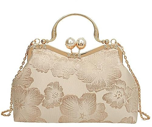 YYW Evening Clutch Bags for Women Floral Pearl Clutch Bag Bridal Bag Vintage Handbags Glitter Fashion Crossbody Bags for Wedding Party (Gold)