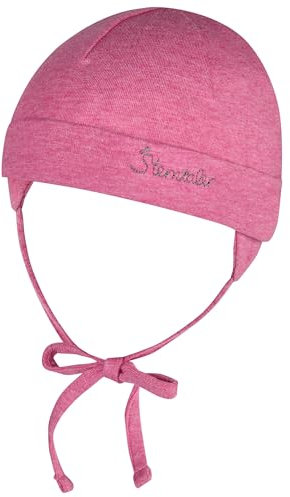 Sterntaler OCS Beanie mit Umschlag – Mütze aus Melange-Singlejersey (Bio) mit Ohrenklappen, Bindeband & Stickmotiv – Mädchen Baby Übergangsmütze – pink Melange, Gr. 37