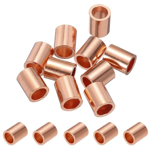 PATIKIL 3/16/ 5mm Wire Rope Stop Sleeve, 10 Pack Copper Crimping Loop Sleeve End for Wire Rope Cable Ferrule, Gold Tone