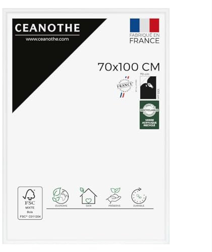 Ceanothe Cadre Photo 70x100 cm en Bois Blanc, Pour Exposition et Idéal pour A1 et Affiche Poster Cinema, Collection Essentiel Verre acrylique Incassable Fabriqué en France